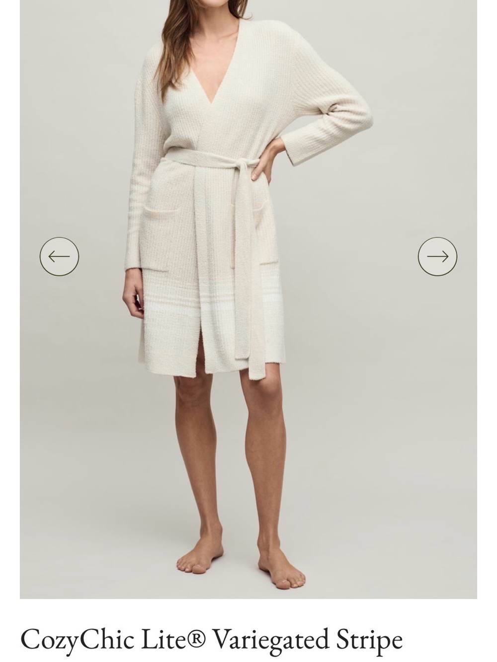 Barefoot Dreams Sand Dune-Pearl Ribbed Knit Robe - Picture 5 of 7
